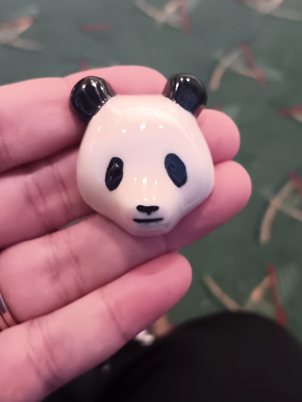 Ceramic Panda Face Brooch - Black & White